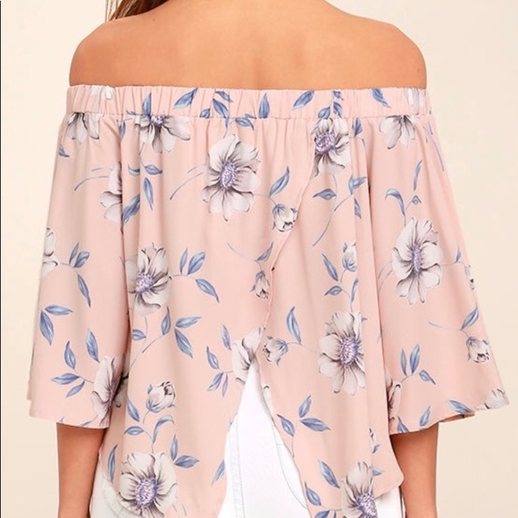 Lulus pink and blue floral off shoulder top - Picture 2 of 3